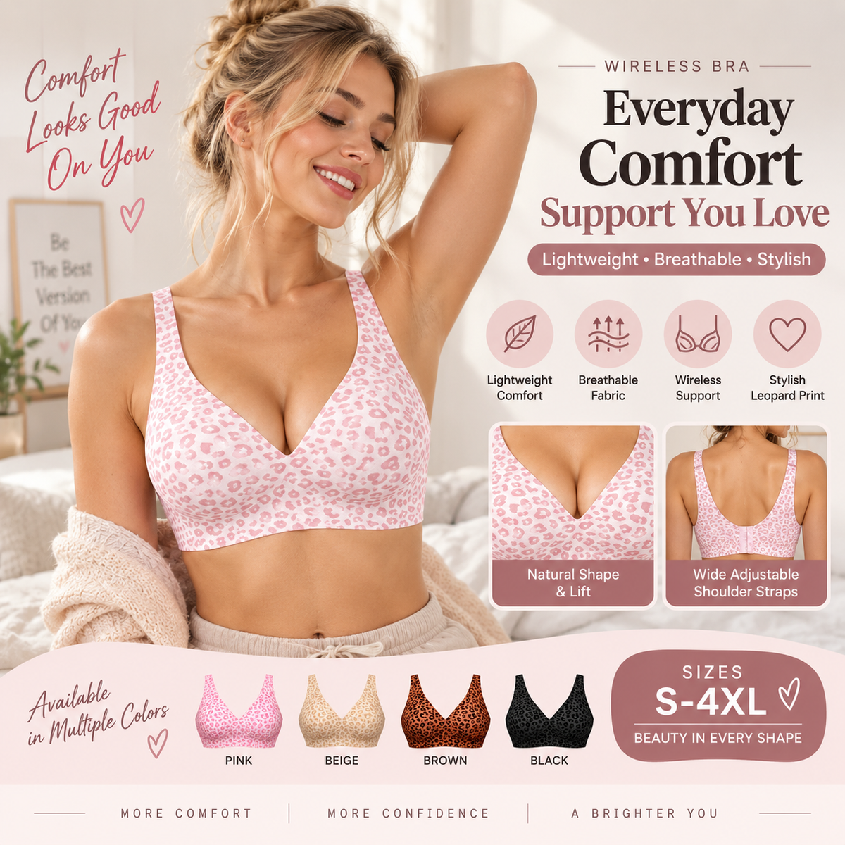🏆 Ultra-Lift Leopard Print Jelly Bra | Women’s Wireless Support Bra ✨ Say Hello to a Naturally Lifted Look! 💖