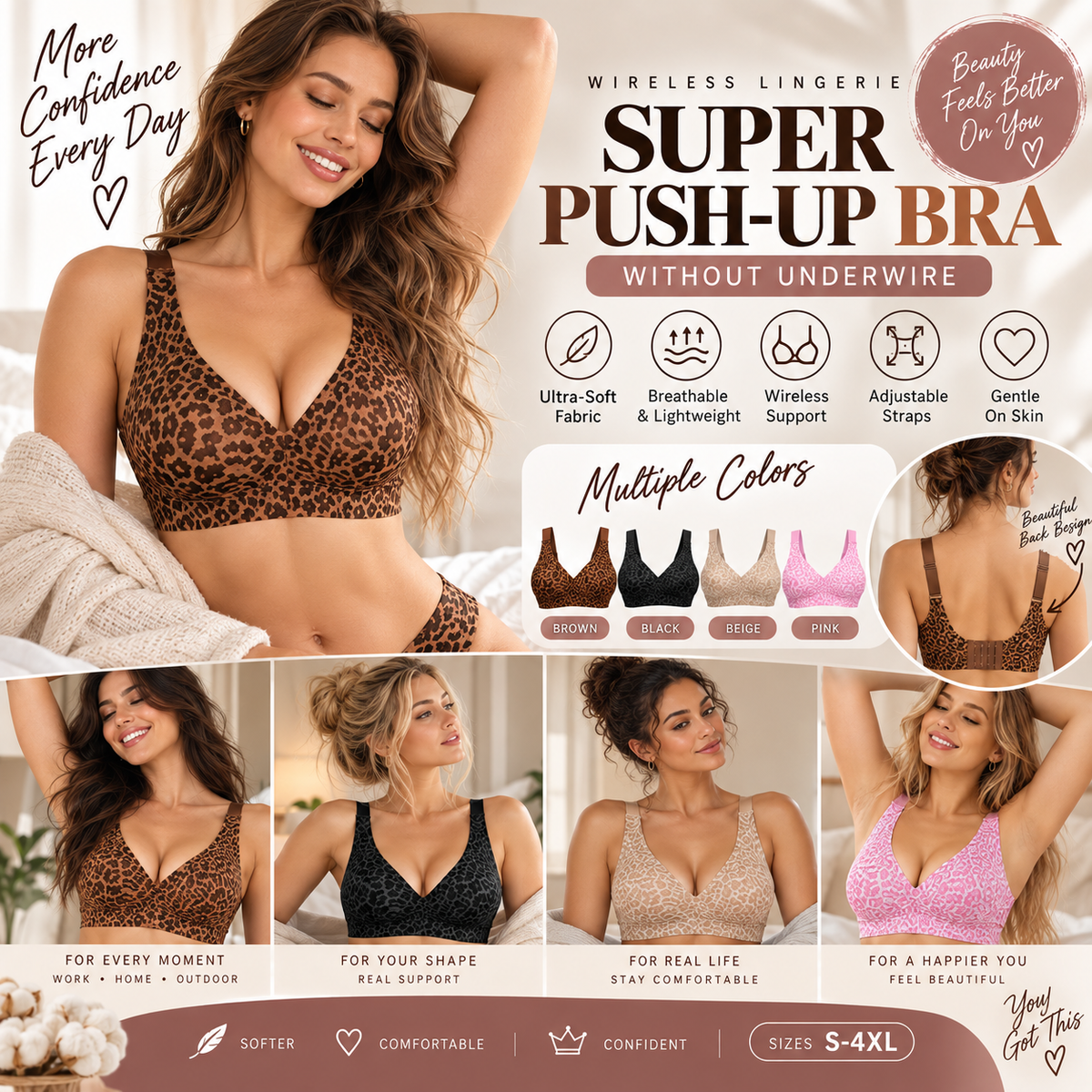 🏆 Ultra-Lift Leopard Print Jelly Bra | Women’s Wireless Support Bra ✨ Say Hello to a Naturally Lifted Look! 💖