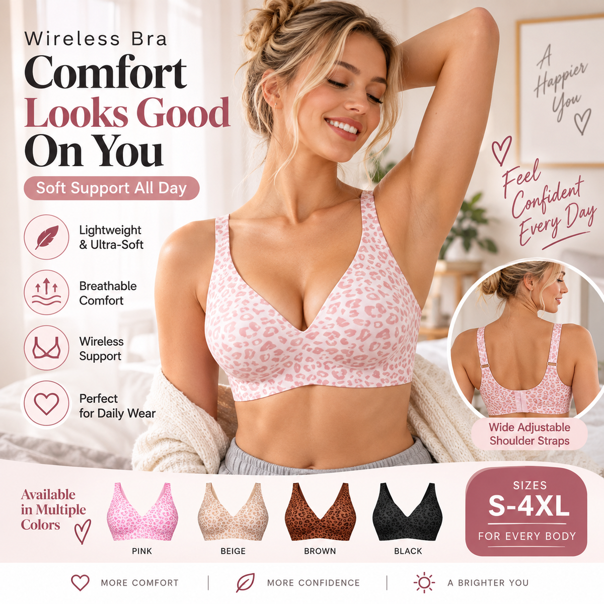 🏆 Ultra-Lift Leopard Print Jelly Bra | Women’s Wireless Support Bra ✨ Say Hello to a Naturally Lifted Look! 💖