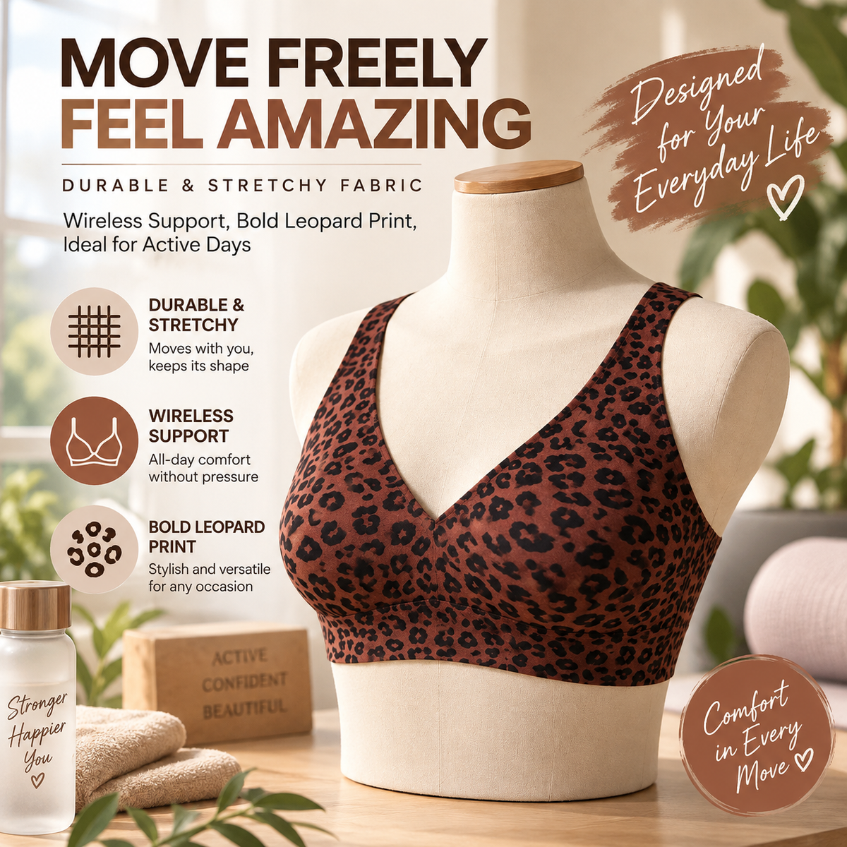 🏆 Ultra-Lift Leopard Print Jelly Bra | Women’s Wireless Support Bra ✨ Say Hello to a Naturally Lifted Look! 💖