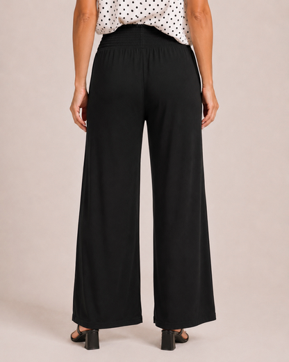 Smocked Wide Leg Pants in Black